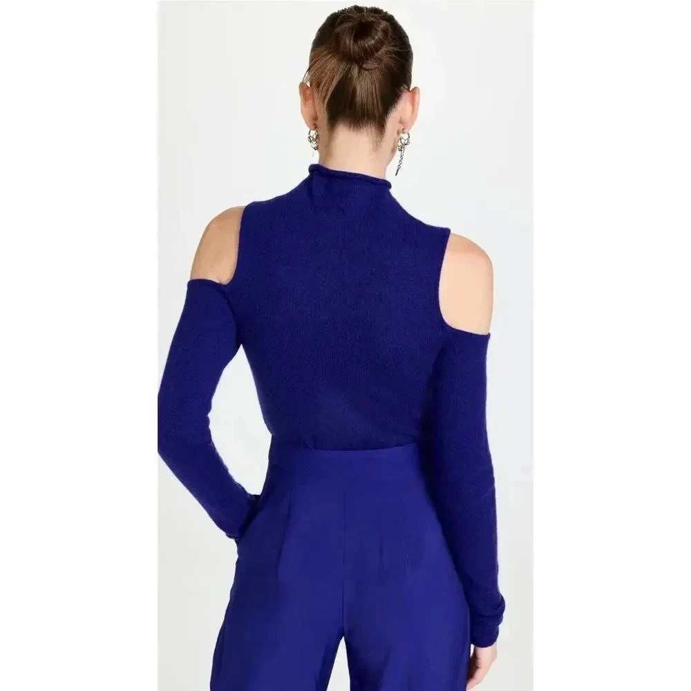 LAPOINTE Airy Cashmere Silk Fitted Cut Out Top In IndigoLarge Cold Should… - Picture 8 of 16